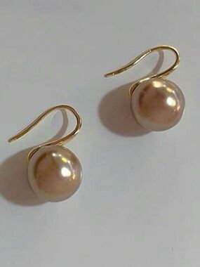 Classic Pearl Drop Earrings in Champagne with Gold Hooks